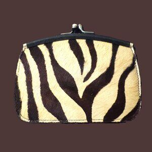 Vintage Fossil Real Black Cowhide with Kiss Lock Arched Cardholder/Coin Bag EUC